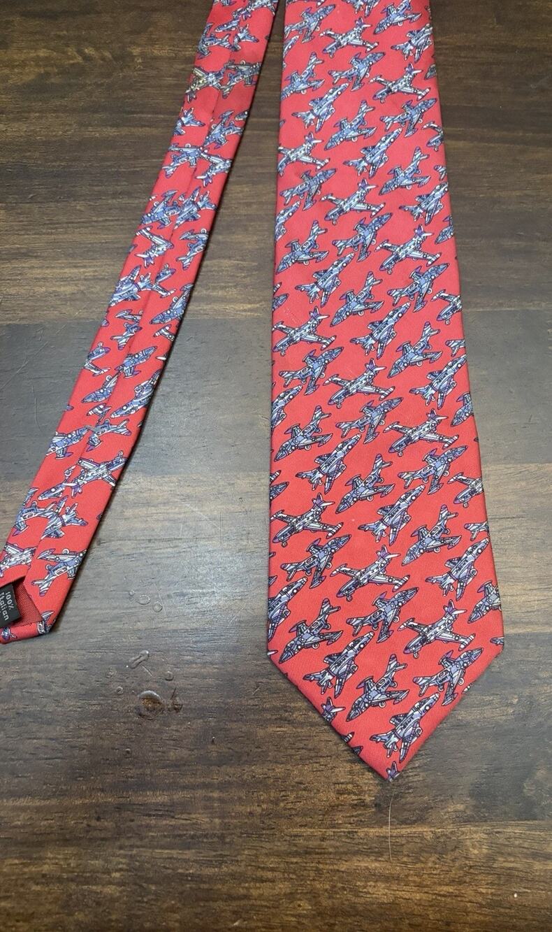 Joe Boxer Tie Vtg Jet Airplane Out'a Range Red USAF Pilot Italian Silk USA Army